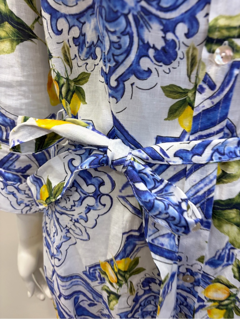 NWT IDILLIO POSITANO Linen Lemon Majolica Print Belted Button Up Shirt Dress - Picture 6 of 15